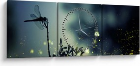 Obraz - Vážka za trblietavej noci (s hodinami) (90x30 cm)