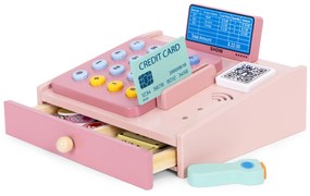 Drevená pokladňa pre deti so skenerom, ružová