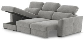 Univerzálna rohová rozkladacia trojmiestna pohovka s úložným priestorom TRENTO svetlosivá