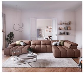 Rohová sedacia súprava do U TROPEA pravá, hnedá, s opierkami hlavy