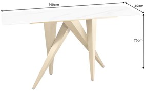 Konzola ART LIVING 140 cm, keramická, biela, mramorová doska s rámom v šampansko-zlatej farbe