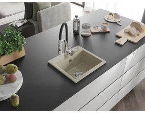 Mexen Milo, 1-komorový granitový drez 435x410x171 mm a drezová batéria Aster, béžová, 6505-69-73450-07
