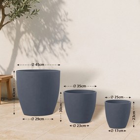 Sada 3 ks kvetináčov 1 round - antracitová