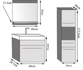 Kúpeľňový nábytok Belini  biely mat + umývadlo + zrkadlo  ROD M 3/0/W/W/0/ZW
