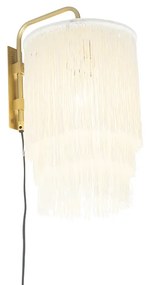 Orientálna nástenná lampa zlatá s krémovým tienidlom s strapcami - Franxa