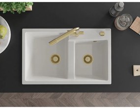 Mexen Tomas, granitový drez 800x500x190 mm, 2-komorový a biela batéria Duero, biela, 6516-20-671600-50