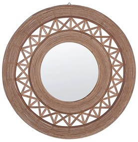 Okrúhle bambusové nástenné zrkadlo ø 62 cm svetlohnedé CACOMA Beliani