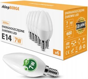 6x LED žiarovka E14 7W 580lm teplá farba 3000k c37