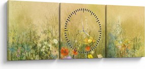 Obraz - Maľovaná lúka (s hodinami) (90x30 cm)