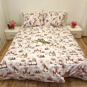 Obliečky bavlnené Vianočné škriatky hnedé - 1x Vankúš 90x70cm, 1x Paplón 140x200cm
