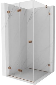 Mexen Lunar-F, 1-krídlový sprchový kút so skladacími dverami, ľavý, 70 x 70 cm, 8mm číre sklo, ružové zlato profil, 836-070-070-60-00-L