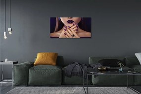 Obraz canvas Ženské ruky fialové pery 125x50 cm