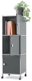 Kovová skrinka na kolieskach »CN3« s 3 dvierkami, sivá