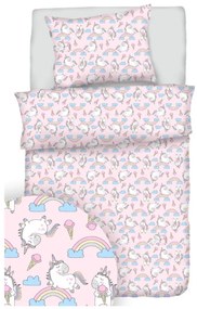Obliečky bavlnené Jednorožec ružový - Detský set 130x90cm + 65x45cm