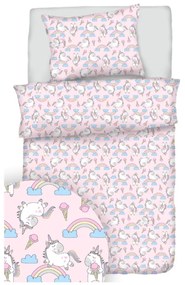 Obliečky bavlnené Jednorožec ružový TiaHome - Detský set 130x90cm + 65x45cm