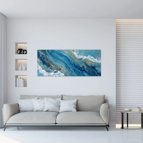 Obraz - Bledomodrý mramor so zlatom II. (120x50 cm)
