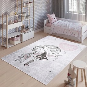 Detský ružový koberec s dievčatkom s balónom Šírka: 80 cm | Dĺžka: 150 cm