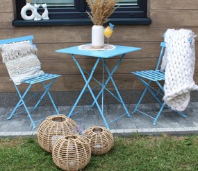 Skladací záhradný set, balkónová súprava - stôl + dve stoličky modrá