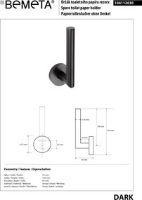 Bemeta Design DARK: Držiak toaletného papiera, rezervný - 104112030