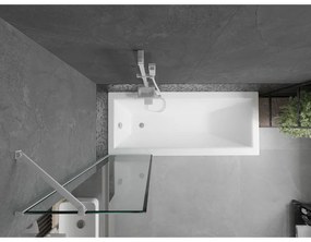 Mexen Next, vaňová zástena 1-krídlová 50 x 150 cm, fixné krídlo, 6 mm číre sklo s čiernym vzorom, biely profil, 895-050-000-00-70-20