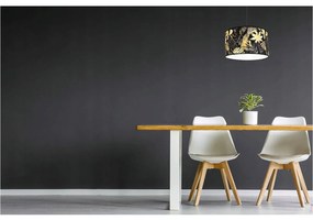 Závesné svietidlo Gold Flowers, 1x čierne textilné tienidlo s kvetinovým vzorom, (fi 35cm)