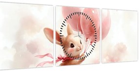 Obraz - Zajačik s balónikmi (s hodinami) (90x30 cm)
