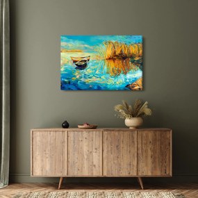 Obraz - Jazero s loďkami (90x60 cm)