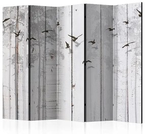 Paraván - Birds on Boards II [Room Dividers] Veľkosť: 225x172, Verzia: Jednostranný