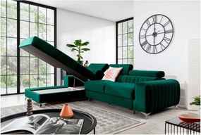 Zelená zamatová rozkladacia/s úložným priestorom rohová pohovka (ľavý roh/s leňoškou) Grayson – ELTAP