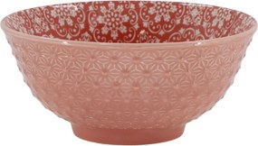 Korálová porcelánová miska s kvetmi vnútri Arés - Ø 16*7,5 cm / 650 ml