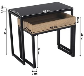 Tempo Kondela Konferenčné stolíky, set 2 ks, dub/čierna, DAGOR