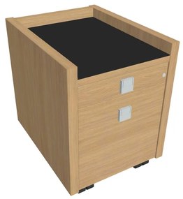 Mobilný kontajner Verno 47 x 60 cm so sklom, 2 zásuvky, dub svetlý / čierna