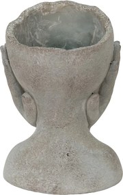 Šedý cementový kvetináč hlava ženy v dlaniach - 16*16*22 cm