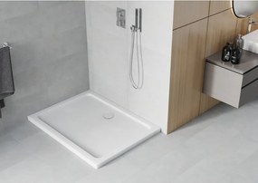 Mexen Flat obdĺžniková tenká sprchová vanička 100 x 80 cm, biela, chrómový sifón - 40108010