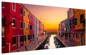 Obraz - Západ slnka, ostrov Burano, Benátky, Taliansko (120x50 cm)