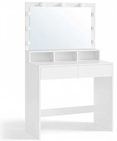 SongmicsHome Toaletný stolík VANESA s veľkým zrkadlom a osvetlením, 80x40x140cm, biela