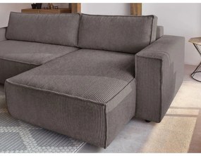 Taupe menčestrová rozkladacia/s úložným priestorom rohová pohovka Nihad – Bobochic Paris