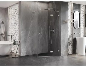 Mexen Lunar, L pravý výklopný päťuholníkový sprchový kút 90 x 90 cm, 8mm číre sklo, oceľový profil, 831L-090P-090L-97-00-P