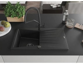Mexen Cesar, 1-komorový granitový drez 775x470x190 mm a drezová batéria Duo, čierna, 6514-77-671701-70-B