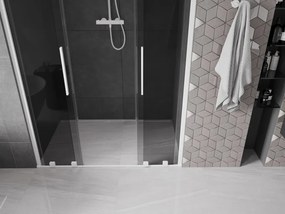 Mexen Velar Duo, posuvné sprchové dvere do otvoru 140 cm, 8mm šedé sklo, biela matná, 871-140-000-42-20