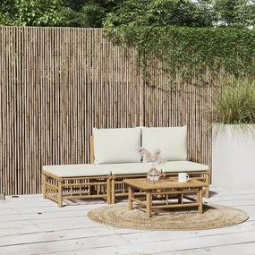 4-dielna záhradná sedacia súprava krémovobiele vankúše bambus 3155203
