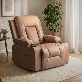 Polohovacie masážne kreslo Falcon hnedá karamelová ekokoža