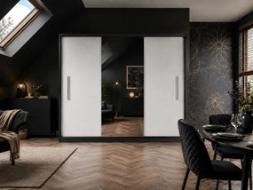 Šatníková skriňa s posuvnými dverami 232 cm so zrkadlom biela matná  MES PRIMO SZP4/2/1B/2W1L/0/AL