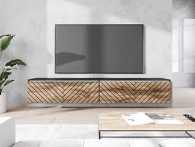 TV stolík/skrinka Dlone 180 MDF, Farby: čierny grafit / dub wotan, Osvetlenie: osvetlenie LED biele
