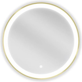 Mexen Esso, okrúhle LED podsvietené kúpeľňové zrkadlo 60 cm, 6000K, vykurovacia podložka proti zahmlievaniu, zlatý rám, 9825-060-060-611-50