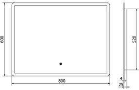 Mexen Navia, LED kúpeľňové zrkadlo s podsvietením 80 x 60 cm, 6000K, ochrana proti zahmlievaniu, 9803-080-060-611-00