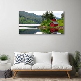 Obraz na plátne Hory dom jazero príroda 140x70 cm