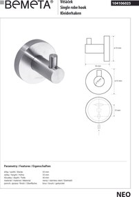 Bemeta Design NEO: Háčik - 104106025