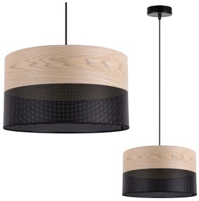 Light Home Závesné svietidlo Wood, 1x béžová dubová dýha/čierne plastové tienidlo, (fi 30cm)