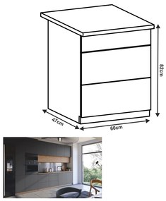 Dolná kuchynská skrinka Langen D60S3 - dub artisan / sivý mat